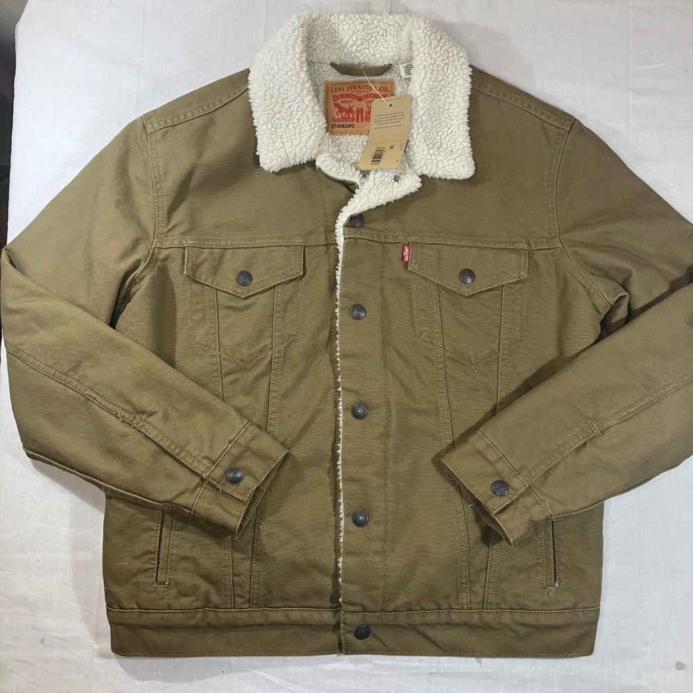 Levis Mens Sherpa Lined Trucker Jacket Brown Cotton Canvas 163650122 Size M NEW